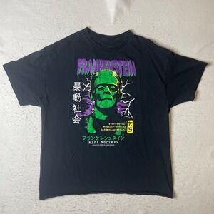 Riot Society Frankenstein Japanese Graphic T-Shirt Mens XL Black Universal